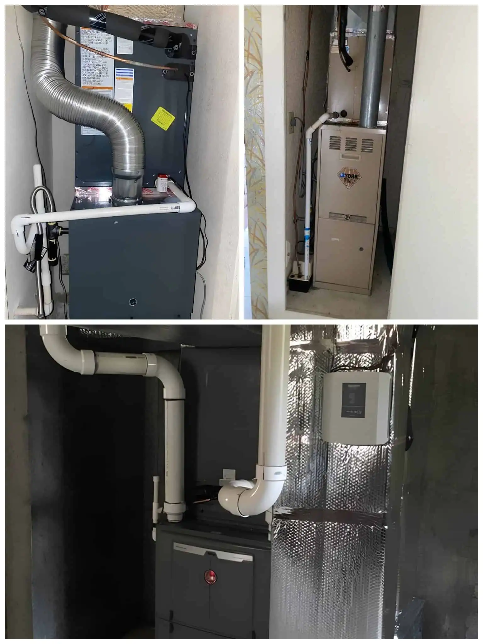 Image of furnace units and ductwork in a utility closet.