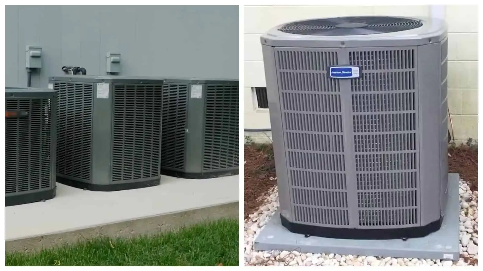 Outdoor heat pump units installed outside a building.