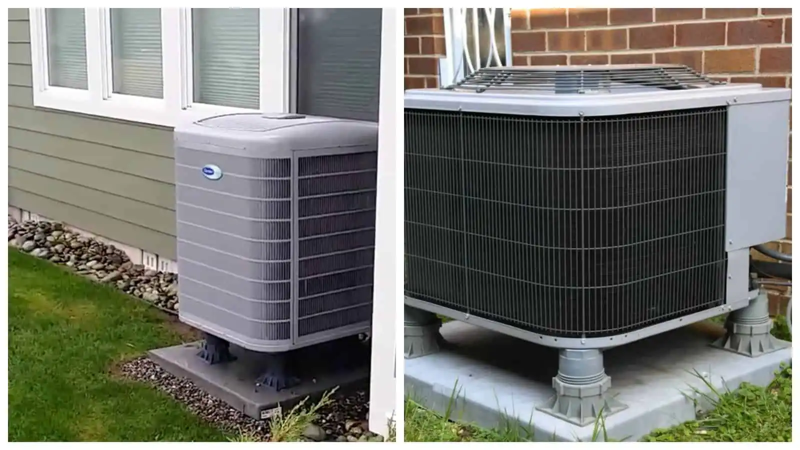 HVAC outdoor units installed outside a house, showcasing modern air conditioning systems.