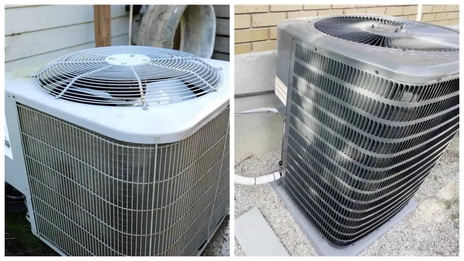 Two outdoor air conditioning units for HVAC system on a building exterior.