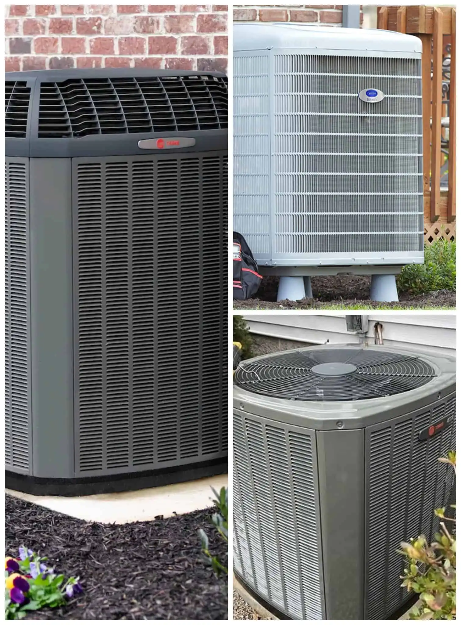 Air conditioning units for HVAC servicing, installed outdoors in a residential setting.