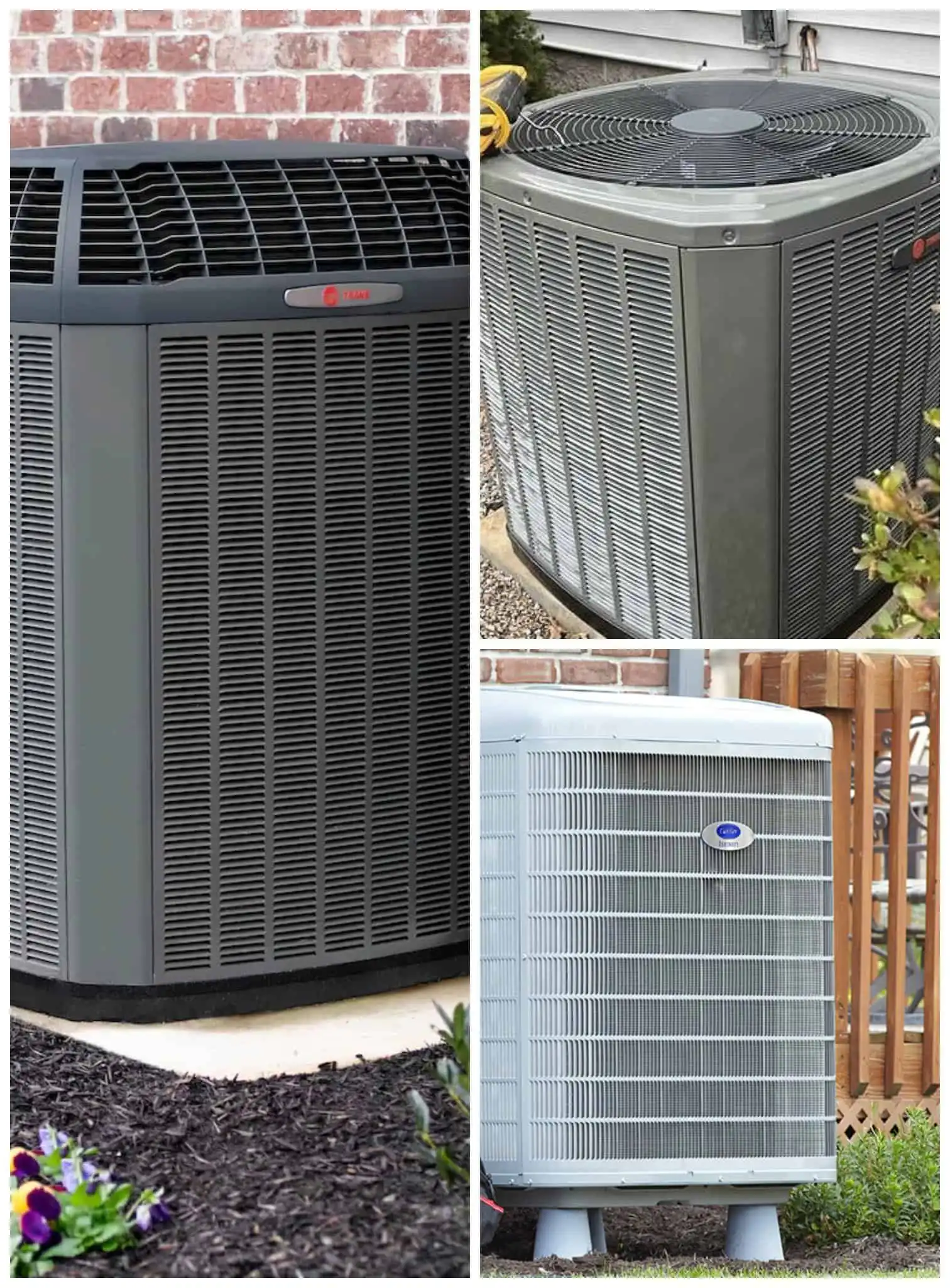 Outdoor HVAC air conditioning units for home cooling.