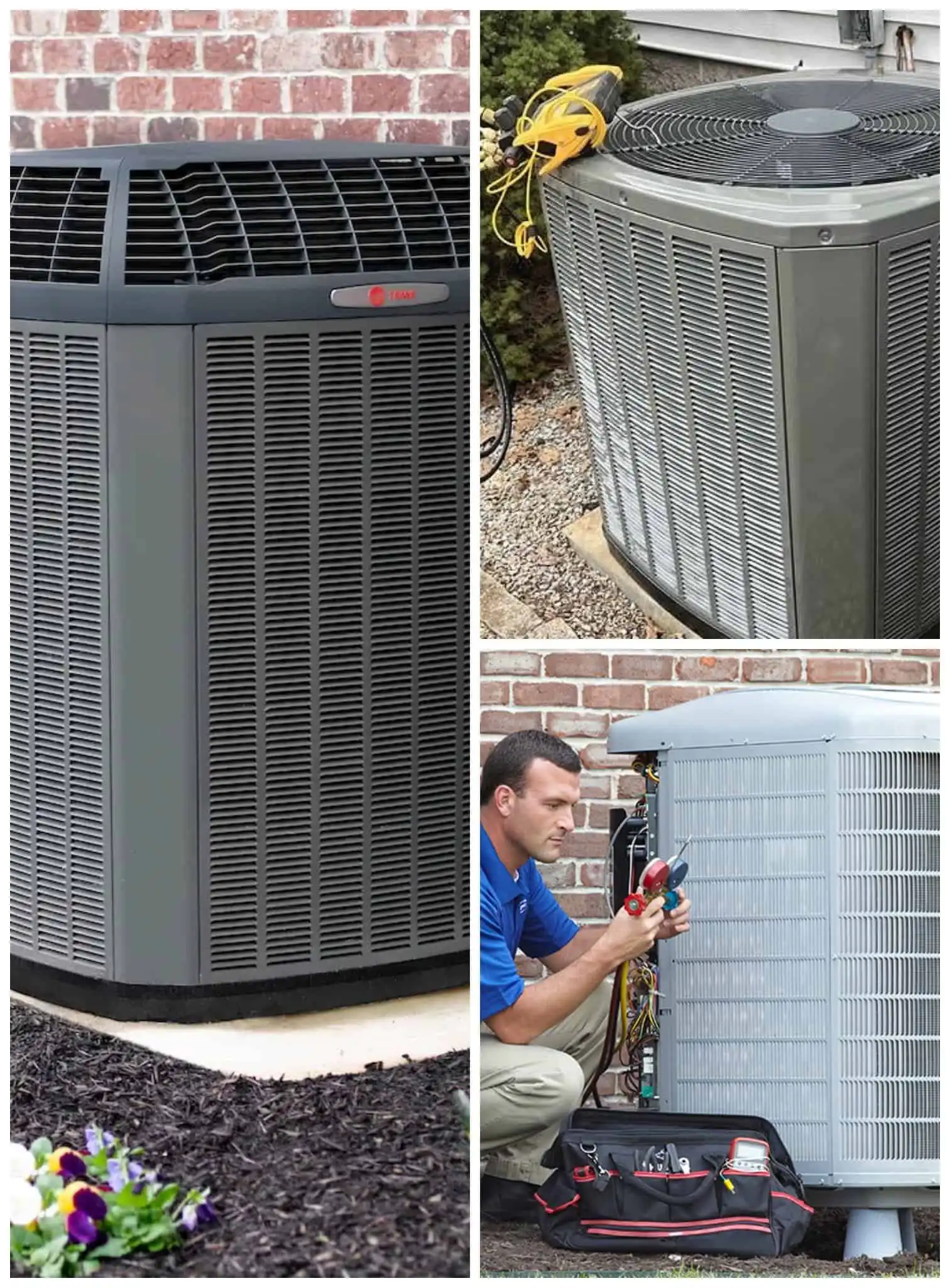 Air conditioning units outside a house for cooling and heating.