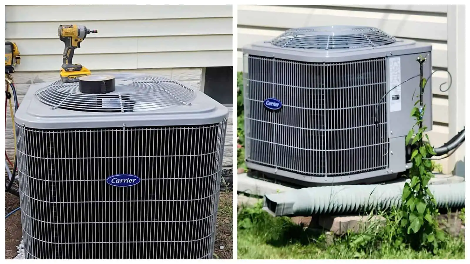 Air conditioning outdoor unit with Carrier branding.