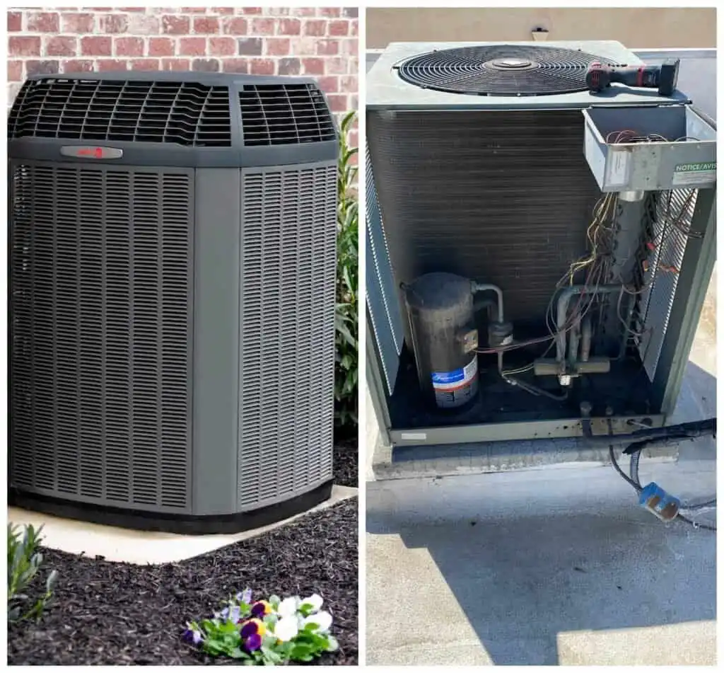 Outdoor heat pump compressor for efficient heating and cooling.