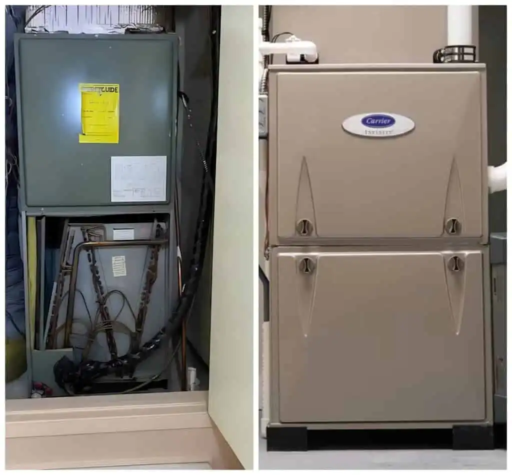 Image of a furnace repair unit in Woodland Hills, showing the internal components and a new, install.