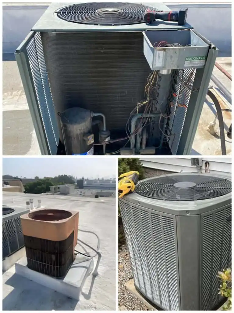 HVAC system components on rooftops.