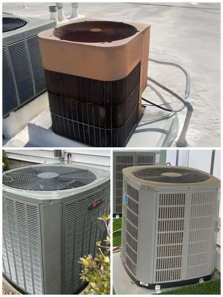 AC units on a rooftop for cooling systems.