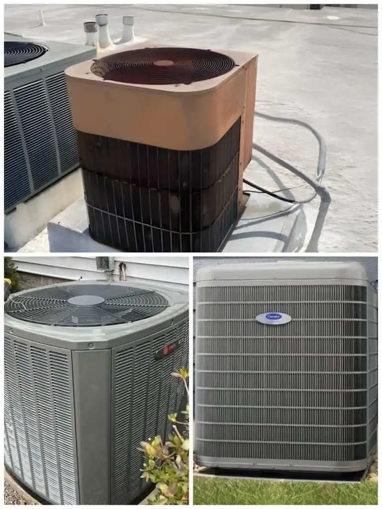 AC units for cooling systems on rooftop and ground level.