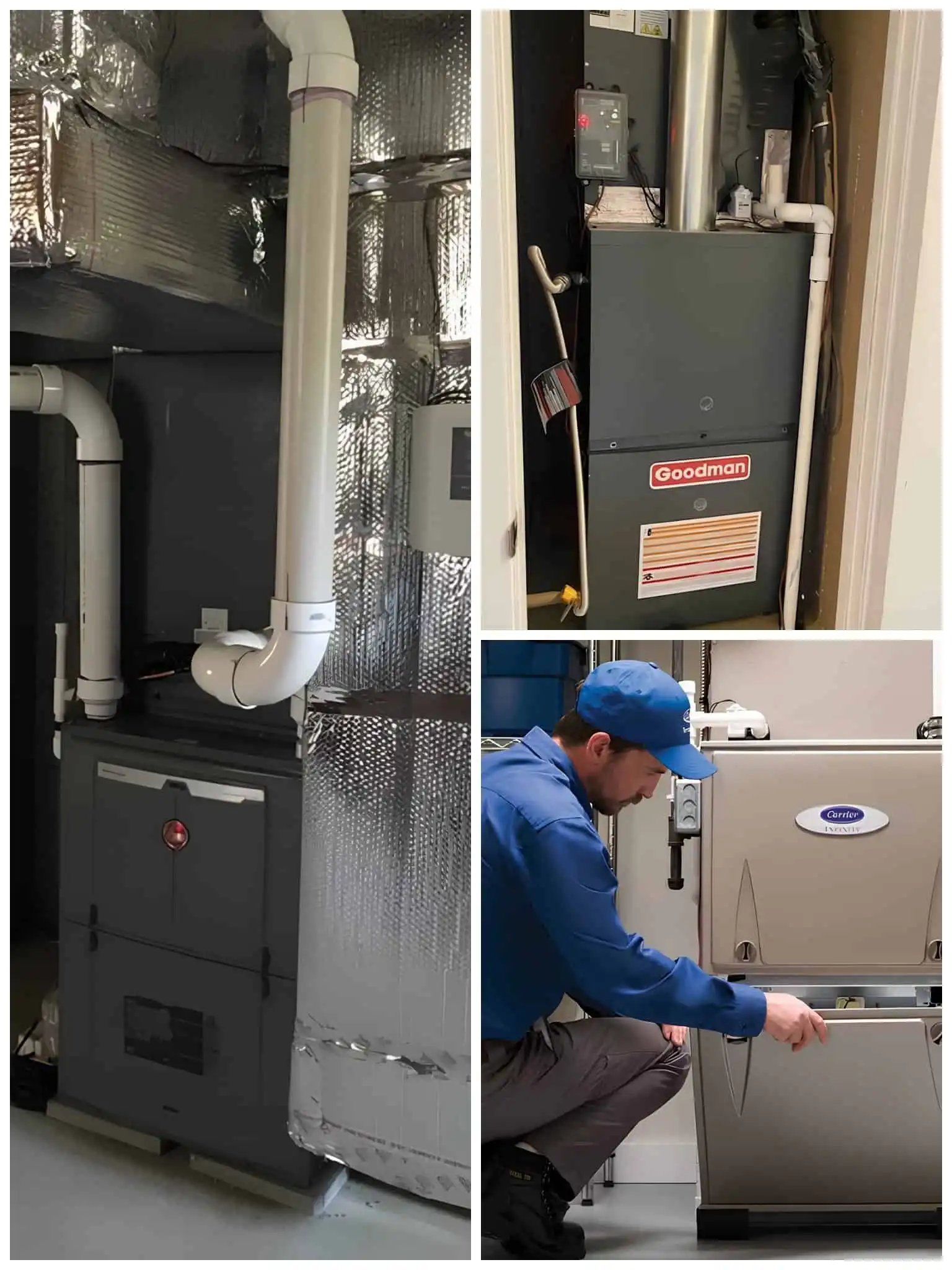 Furnace unit and technician servicing in Woodland Hills.