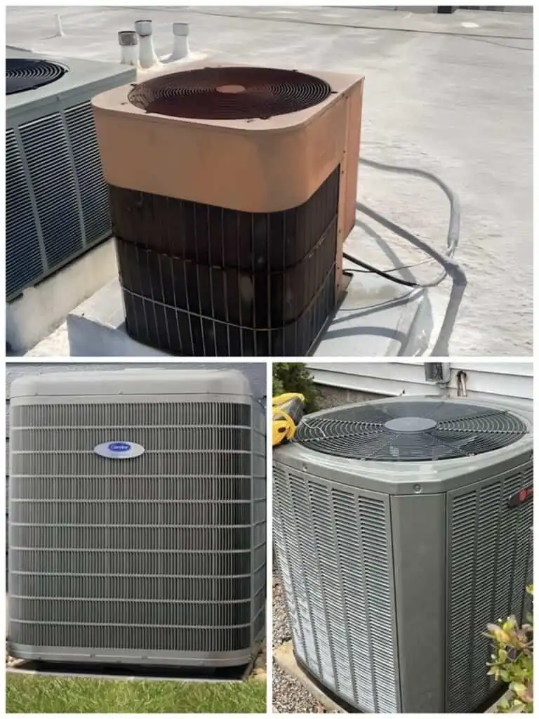 Air conditioning units installed on a rooftop for cooling purposes.