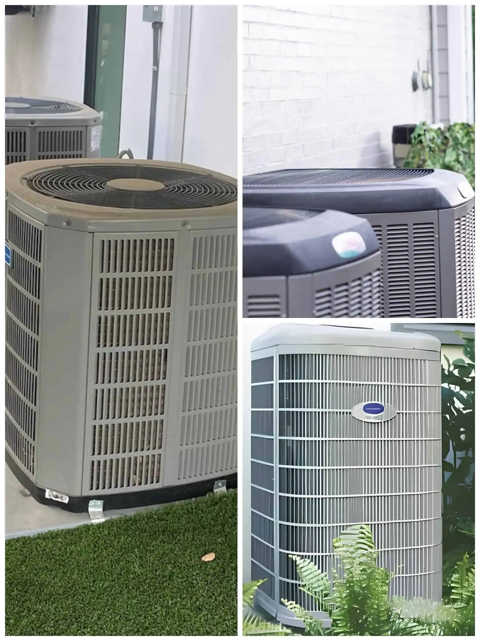 Outdoor heat pump units on different properties.