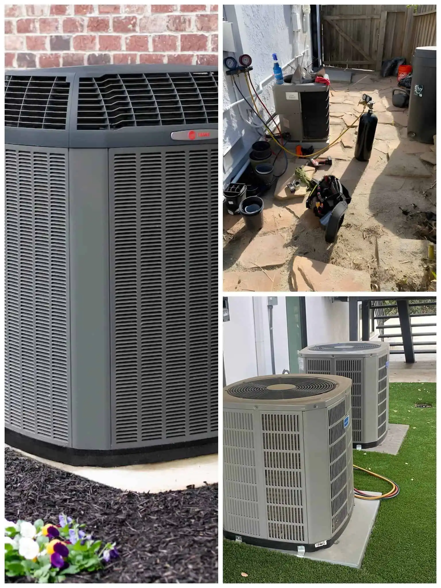 Image showing various heat pump units and repair tools outside.
