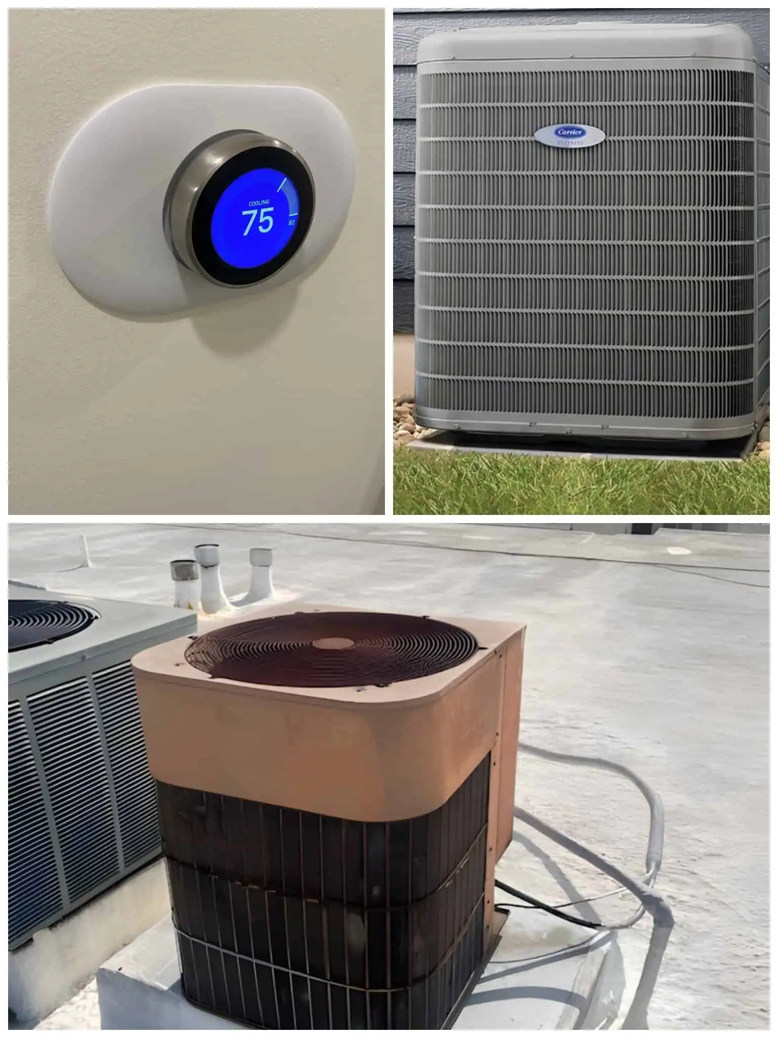 Thermostat and air conditioning units for HVAC servicing.