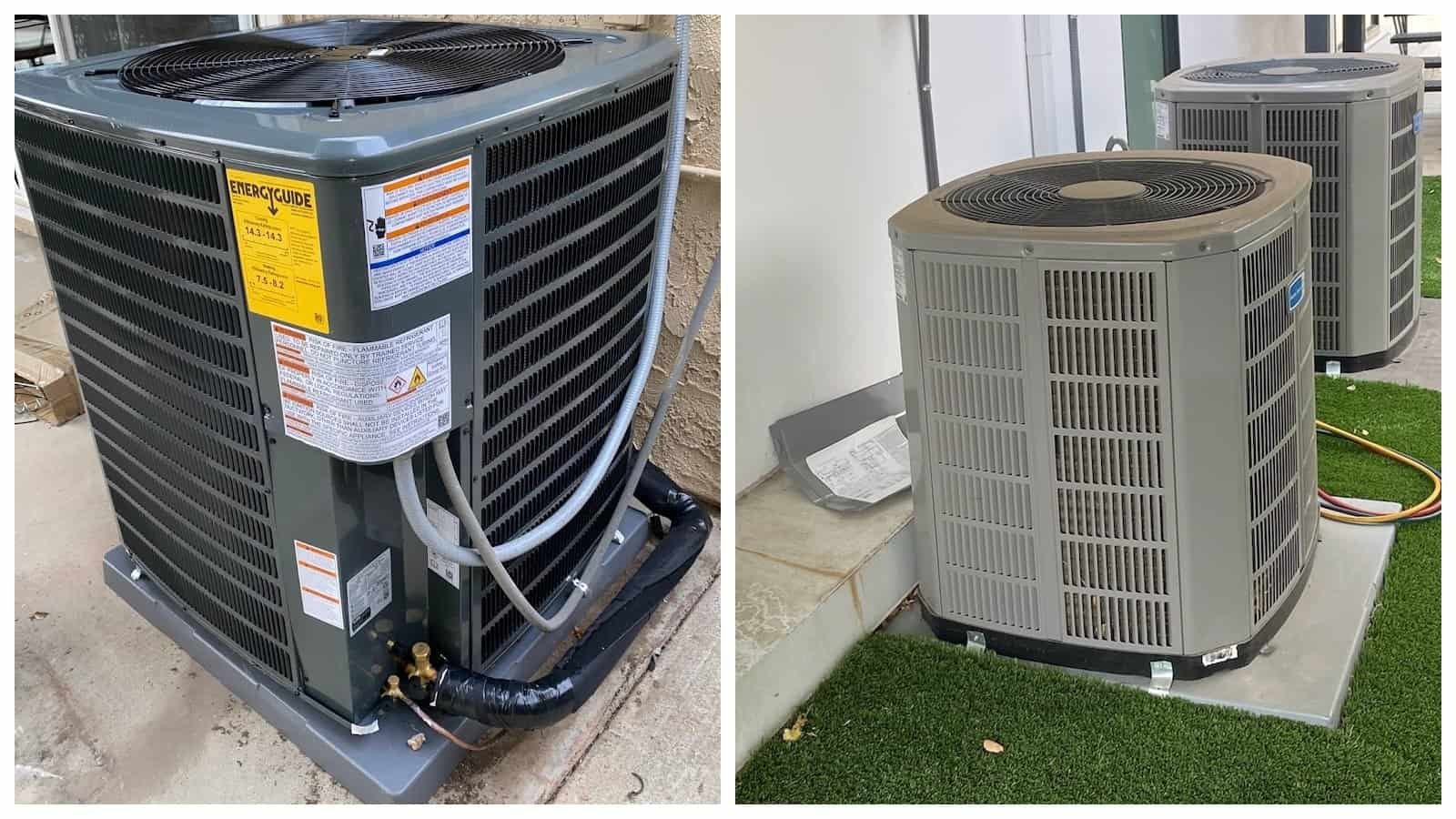 Two HVAC units installed outdoors in Southern California.
