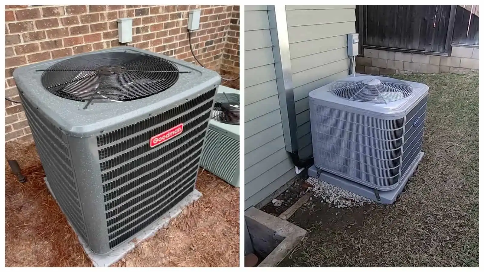 Two HVAC units installed outdoors in Los Angeles and Ventura County areas.