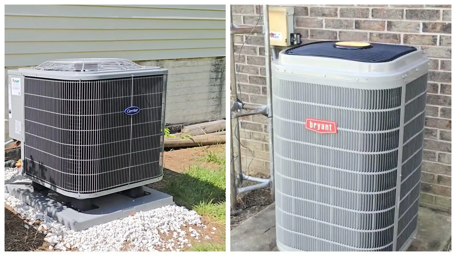Two outdoor HVAC units installed outside homes in Southern California.