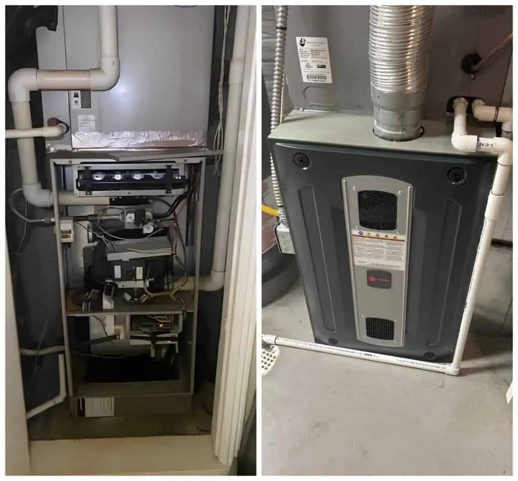 Furnace repair equipment inside a utility closet in Granada Hills.