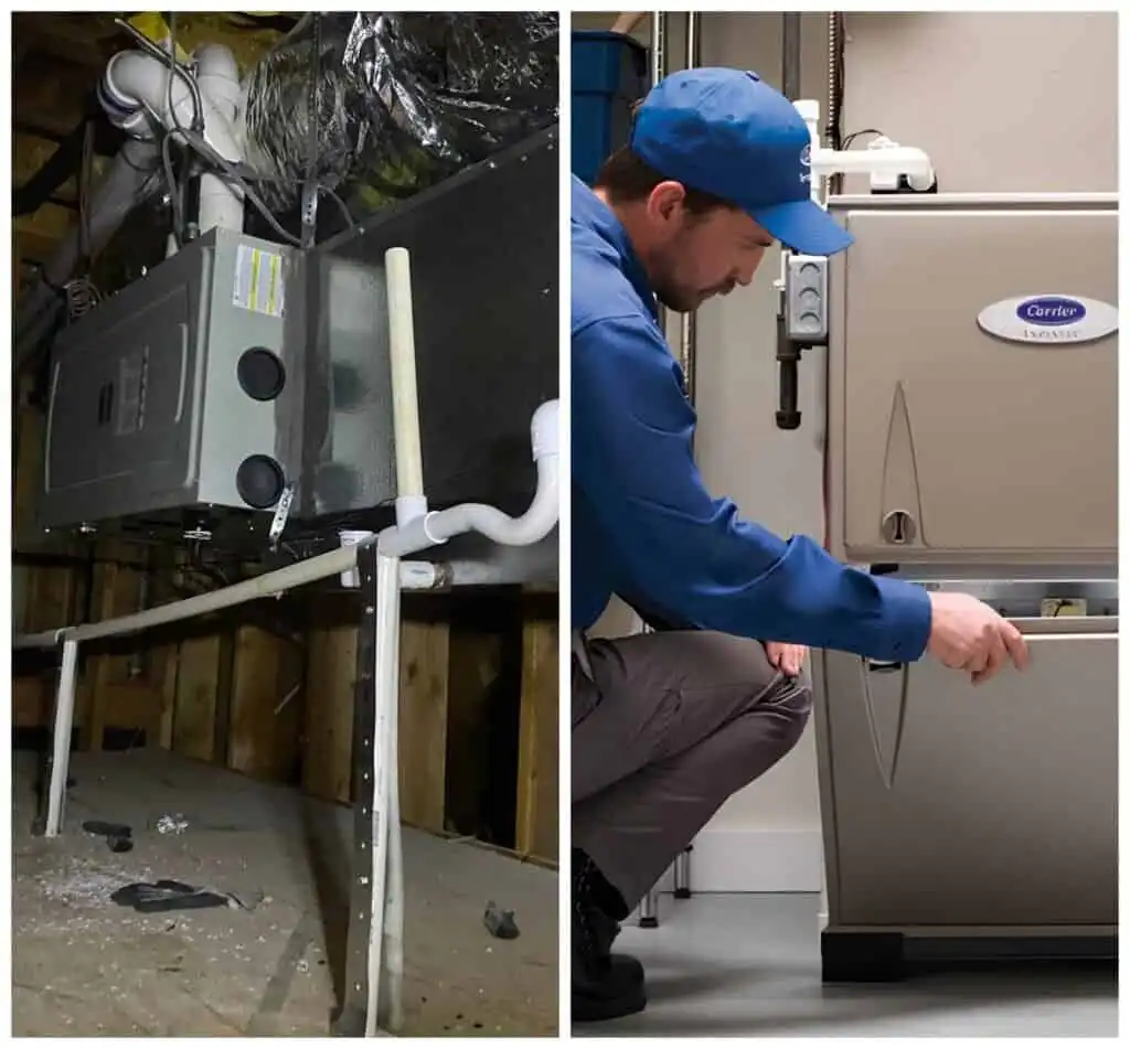 Technician inspecting HVAC unit in a commercial setting.