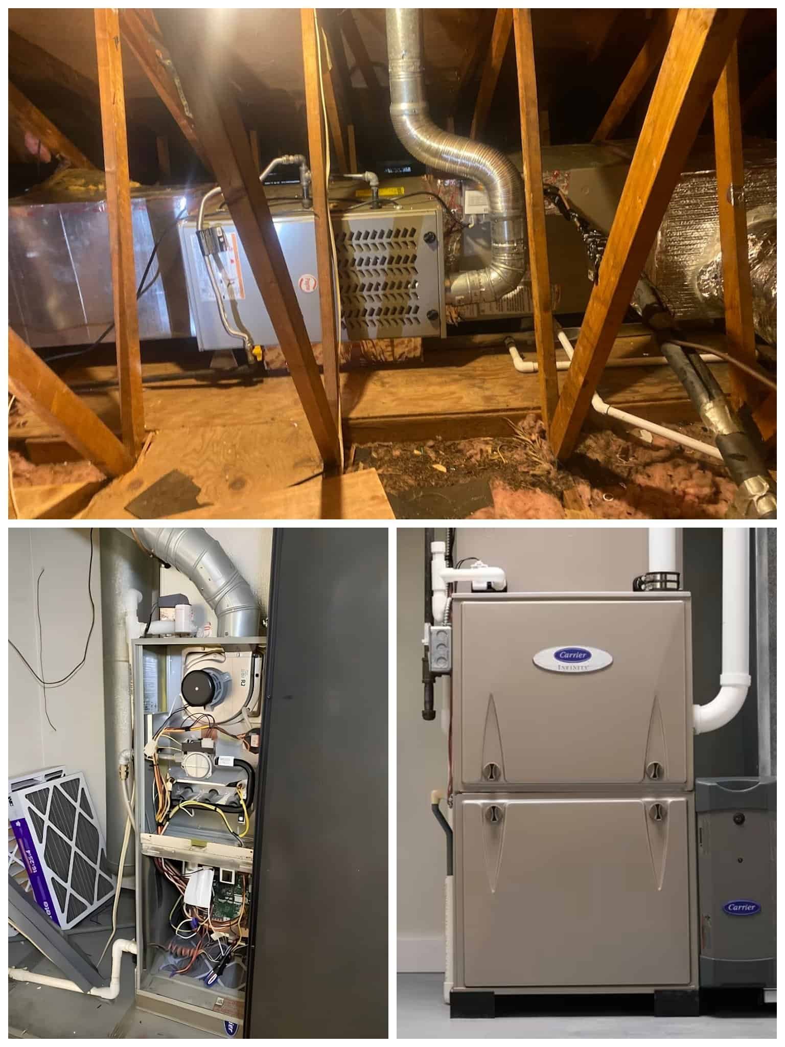 HVAC furnace system installed in attic and utility room for efficient heating.