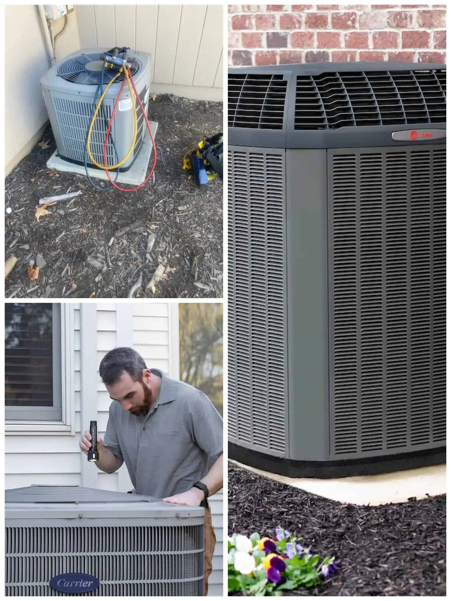 Technician working on HVAC unit outside a house in Granada Hills.