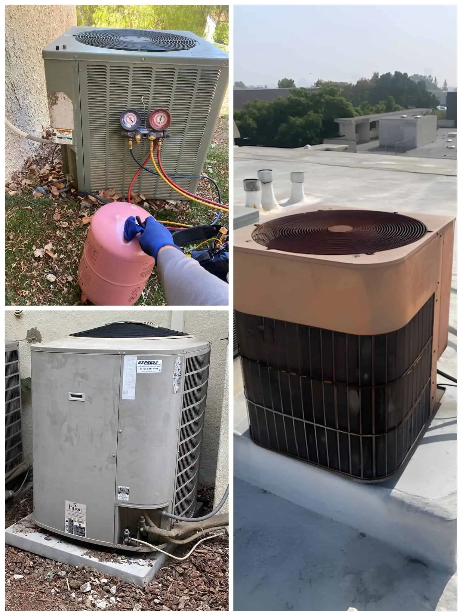 Various HVAC units on rooftops and outdoors in Granada Hills.