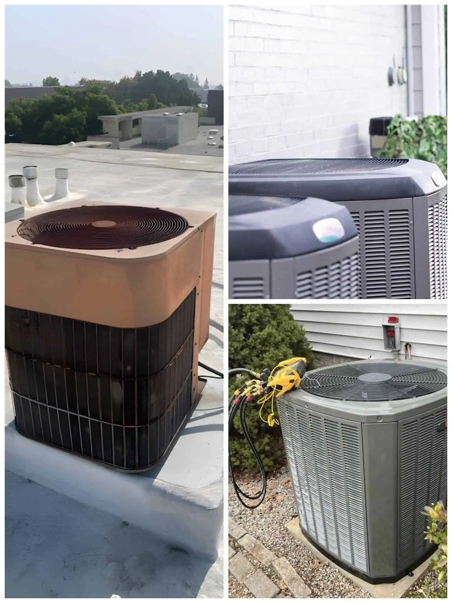 AC unit on rooftop and outdoor units in various locations.