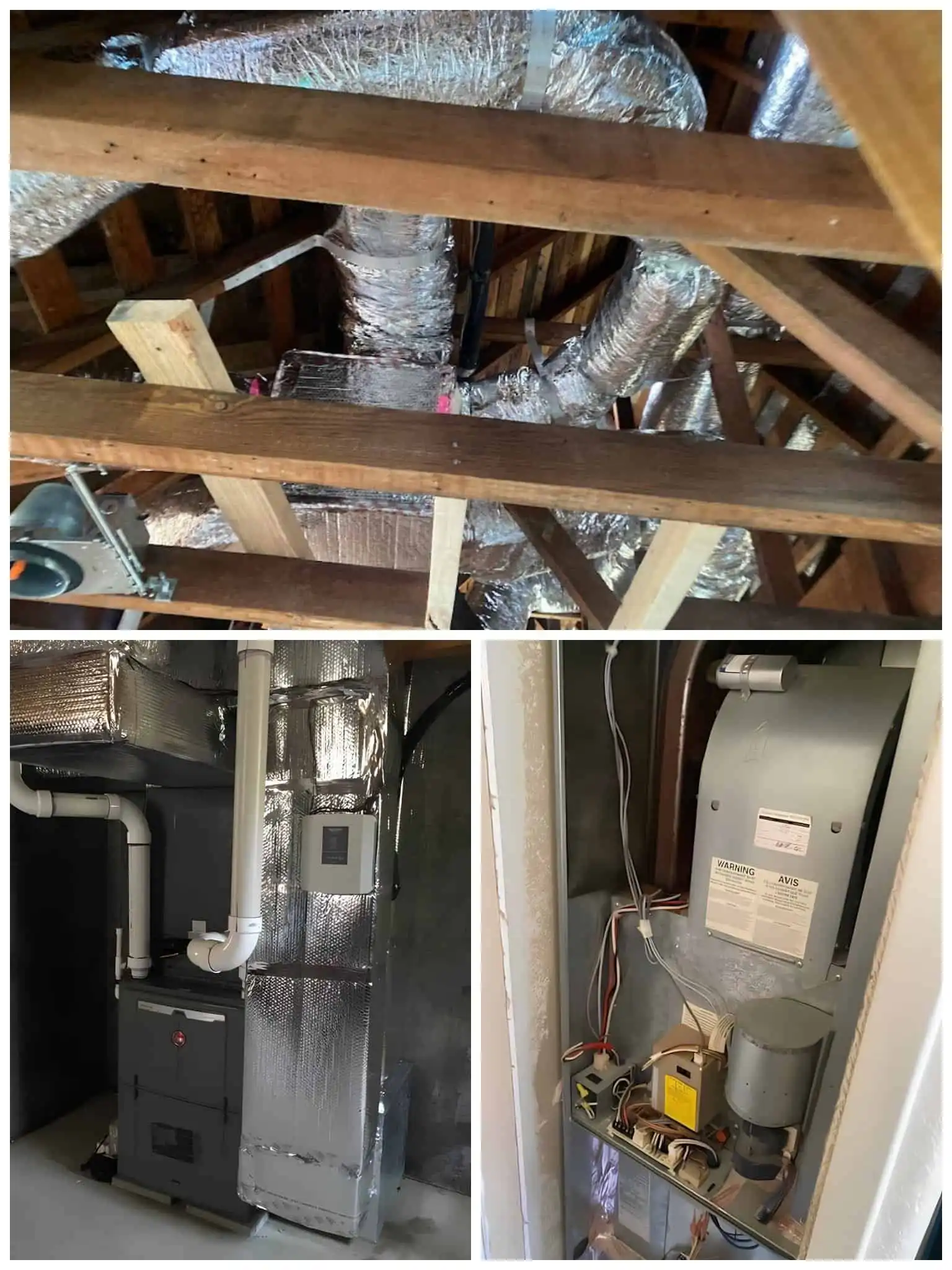 Air duct system and HVAC unit installed in attic space.
