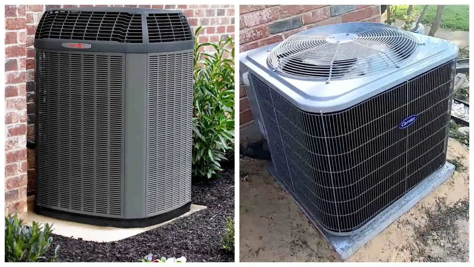 Two outdoor HVAC units installed outside a house in Southern California.